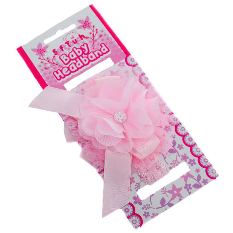 Picture of HB45 - 5450 - LACE HEADBAND W/LACE FLOWER & BOW W/GEM PINK